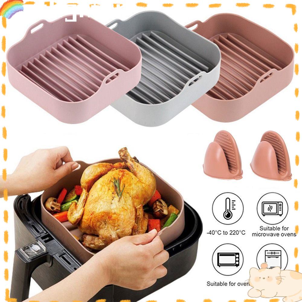 Solighter Square Silicone Pot Pizza Plate Cooking Replacement Liners Aksesoris AirFryer Dengan Klip Tangan