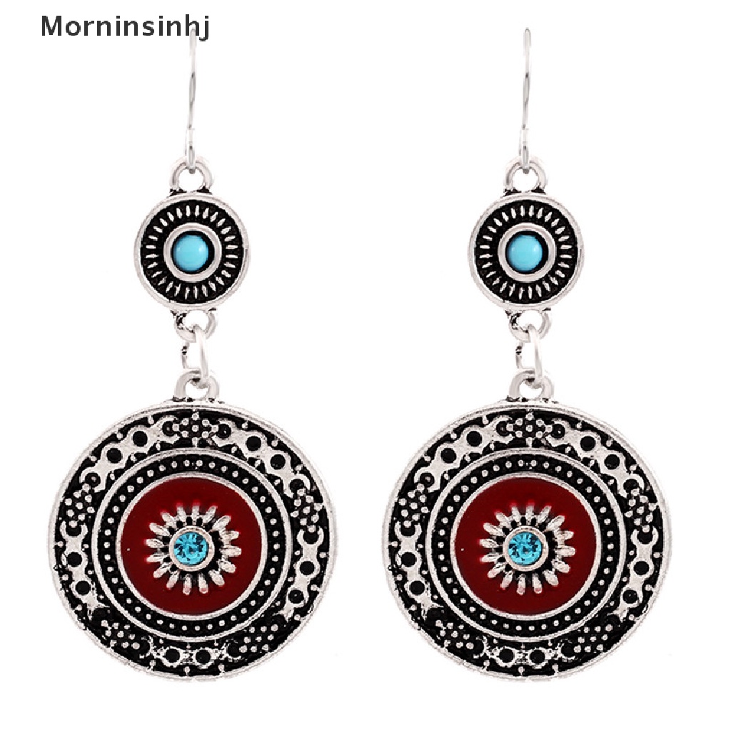 Mornin Bohemia Ear Stud Drop Menjuntai Anting Panjang Etnik Bulat Anting Wanita Perhiasan id