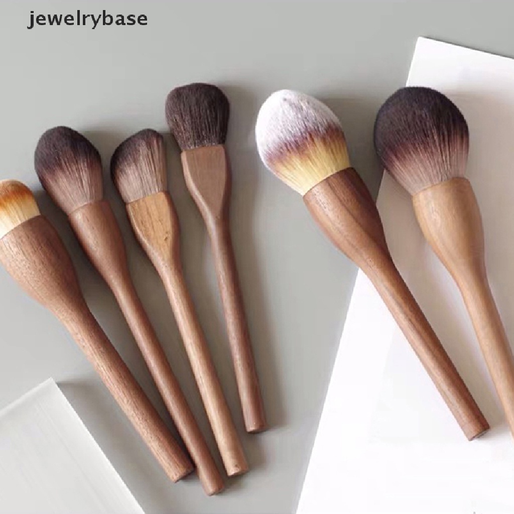 [jewelrybase] 1pc Sikat Gagang Kayu Kosmetik Premium Walnut Loose Foundation Contour Brush Butik
