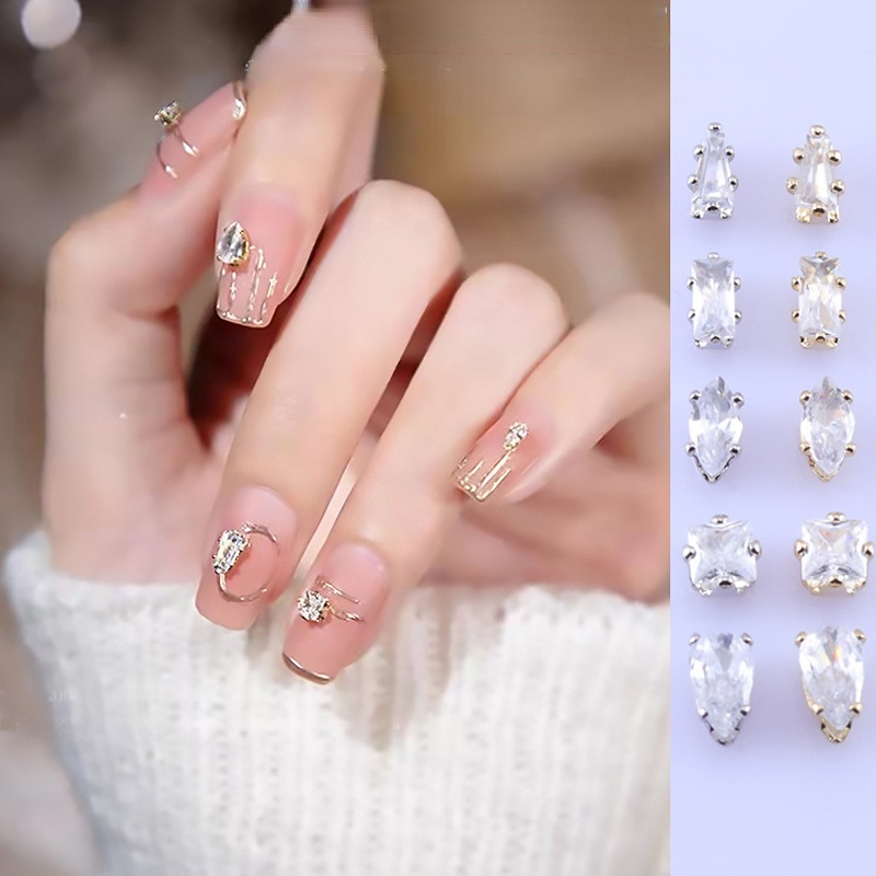 20 Pcs DIY Super Sparkle Square Water-Drop Zircon 3D Nail Charms Transparan Berlian Imitasi Nail Art Dekorasi Manicure Jewelry
