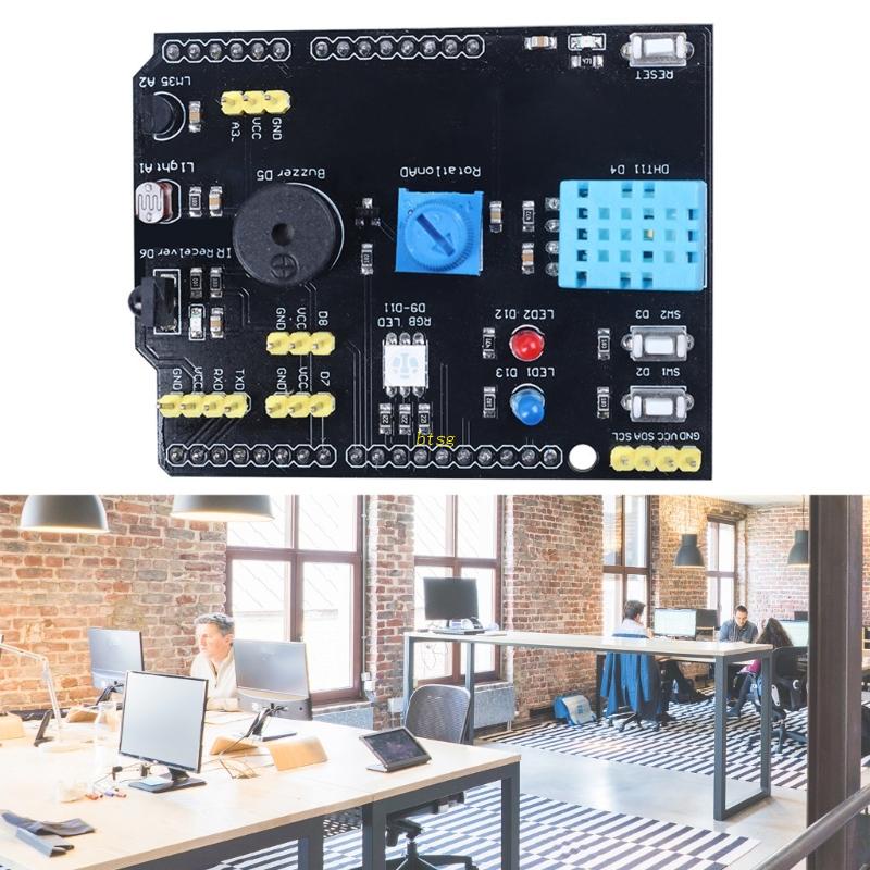 Btsg 9in1 DHT11 Multifungsi Papan Ekspanding Suhu Kelembaban LM35 Untuk R3 RGB LED Receiver Buzzer Sensor