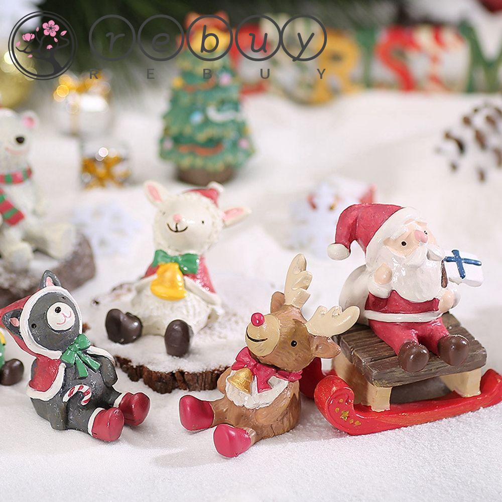 REBUY DIY Christmas Gift Small Statue Micro Landscape Miniature Figurines Animal Model Home Decor Santa Claus Child Toys Terrarium Decoration Resin Crafts Fairy Garden Ornament