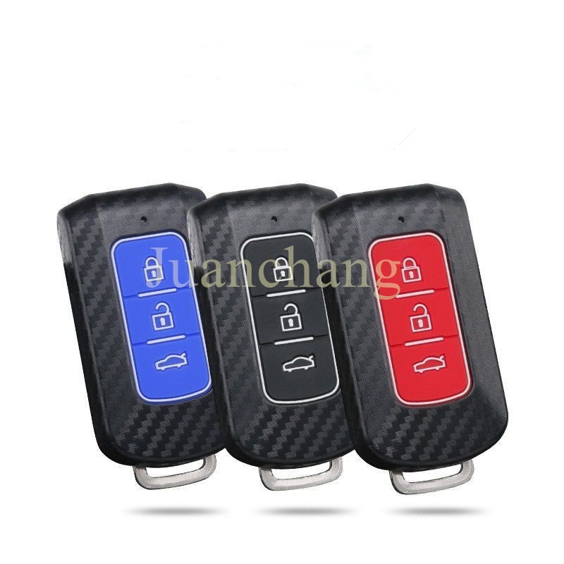 Case Remote Kunci Mobil Bahan Karet ABS Motif Carbon Fiber Untuk Mitsubishi Montero GLS Mirage Xpander Strada Outlander 2016