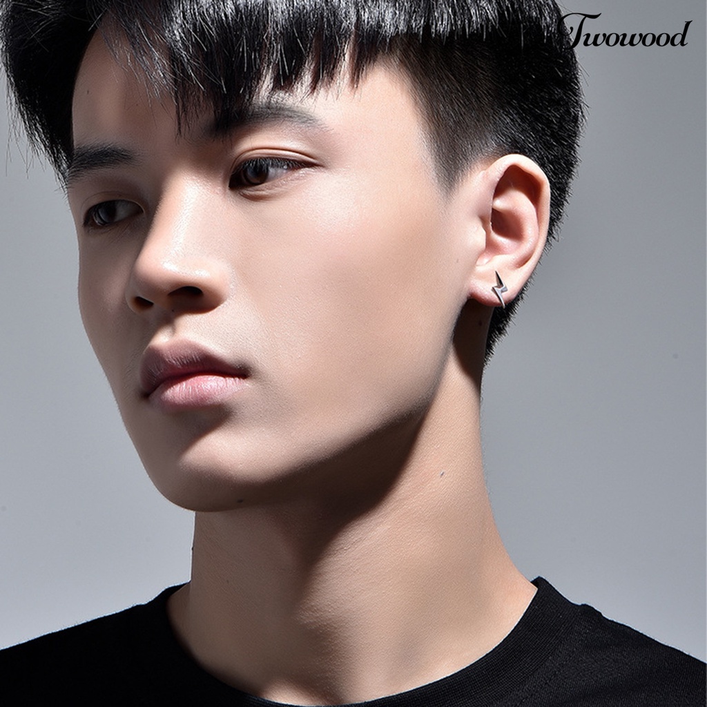 Twowood 1Pc/1pasang Ear Studs Personality Tindik Tiga Dimensi Kelas Tinggi Geometris Hias Nikel Gratis Pria Keren Keren Anting-Anting Perhiasan Aksesori