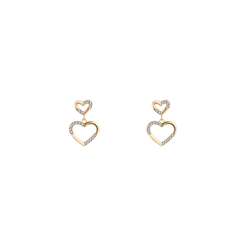 YEEZII Anting Tusuk Emas Untuk Wanita Elegan Hati Zirkon Earing Aksesoris Fashion Perhiasan