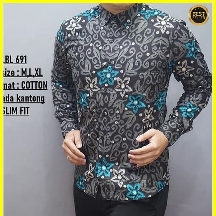 KEMEJA PRIA BATIK LENGAN PANJANG HEM BAHAN KATUN HALUS 40S LBL 691 MEWAH PREMIUM BAJU ELEGANT SIZE M L XL  SKU MS JAKARTA