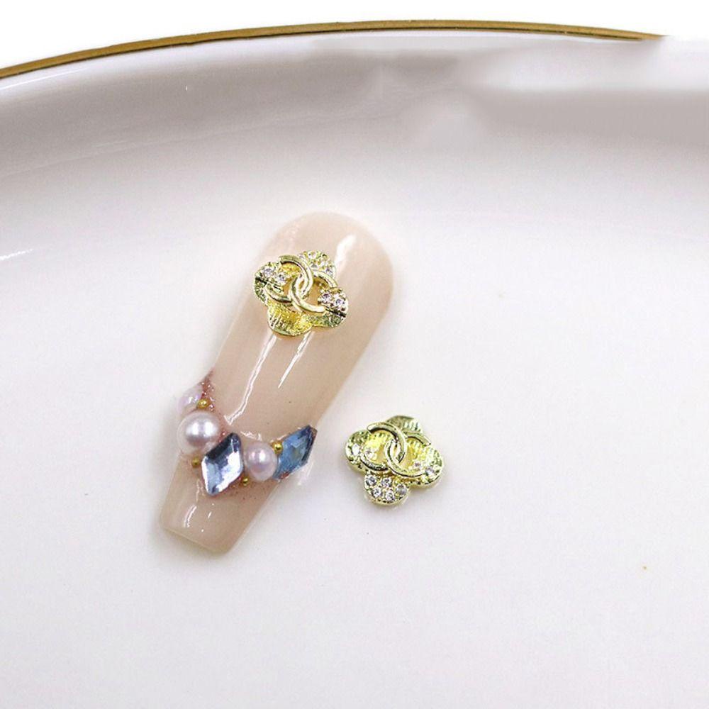 Agustina Dekorasi Perhiasan Kuku 3D 10pcs Profesional Logam Paduan Kuku Decal Rhinestones