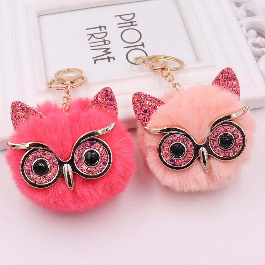 Fashion Lucu Kartun Gantungan Kunci Owl Lembut Pompom Hewan Ekor Rambut Bola Mobil Keychain Wanita Aksesoris Tas Mobil Gantungan Kunci Hadiah Ibu