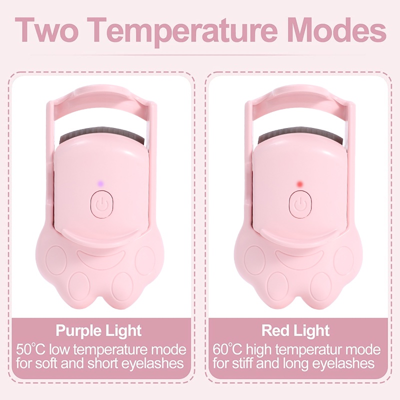 1set Cute Pink White Penjepit Bulu Mata Cat Claw Electric Lash Curler Mini Quick Lash Curler Lash Curler Kontrol Suhu Cat Claw Eyelashes Curler Untuk Wanita