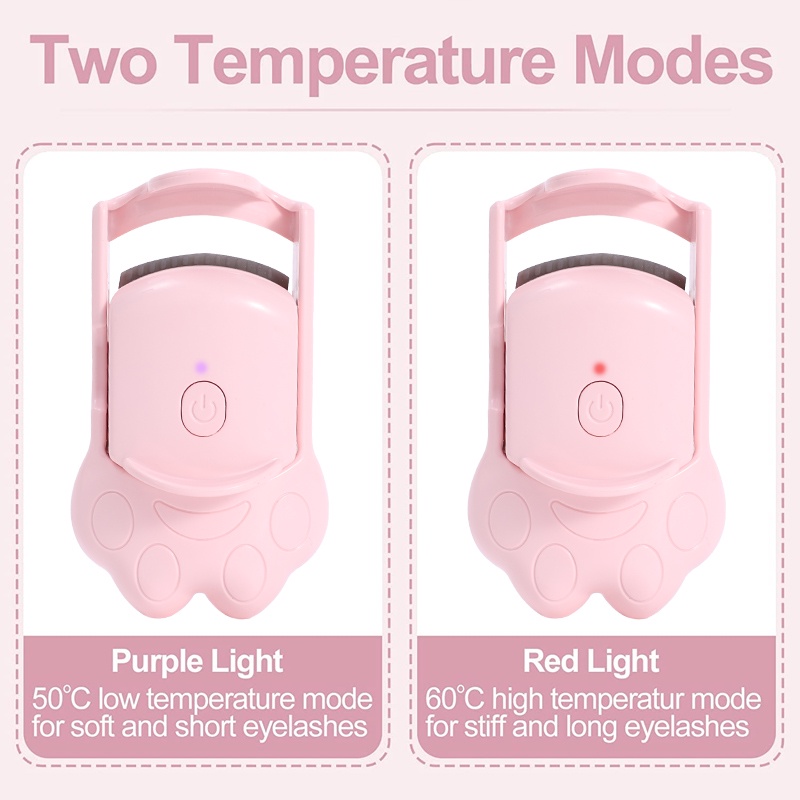 Penjepit Bulu Mata Pemanas Elektrik Cakar Kucing Pink/Cewek Portable Sweet Automatic Eyelash Clip