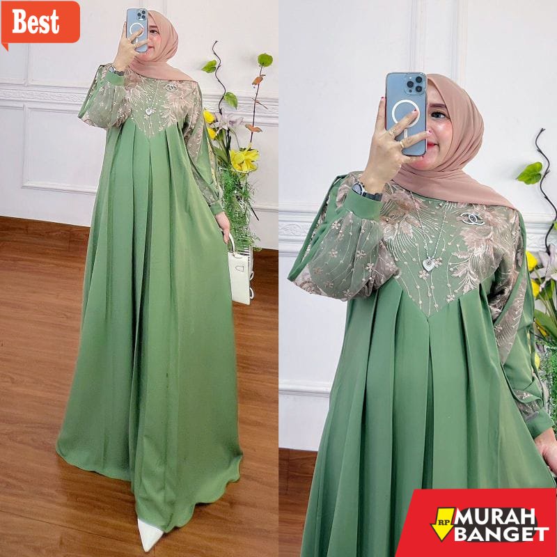 Tren baju lebaran wanita 2023- LESTY MAXI BRUKAT TILE/GAMIS BRUKAT PREMIUM LADY PESTA/BAJU WANITA MO