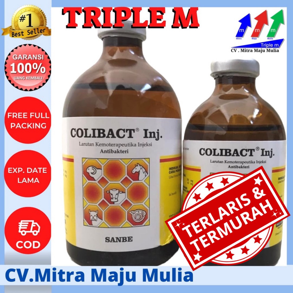 Colibact injeksi 50ml 100 ml Obat Antibiotik Hewan Diare Batuk Pilek Sanbe