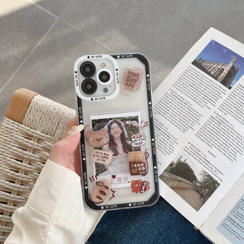 3D Sweet Bread Bear Doll Soft Case HP iP iPhone 11 12 13 14 Pro Max 7 8 + Plus SE 2020 X XR SE 2020 XS Max FTD Clear Card Bag Casing Apple