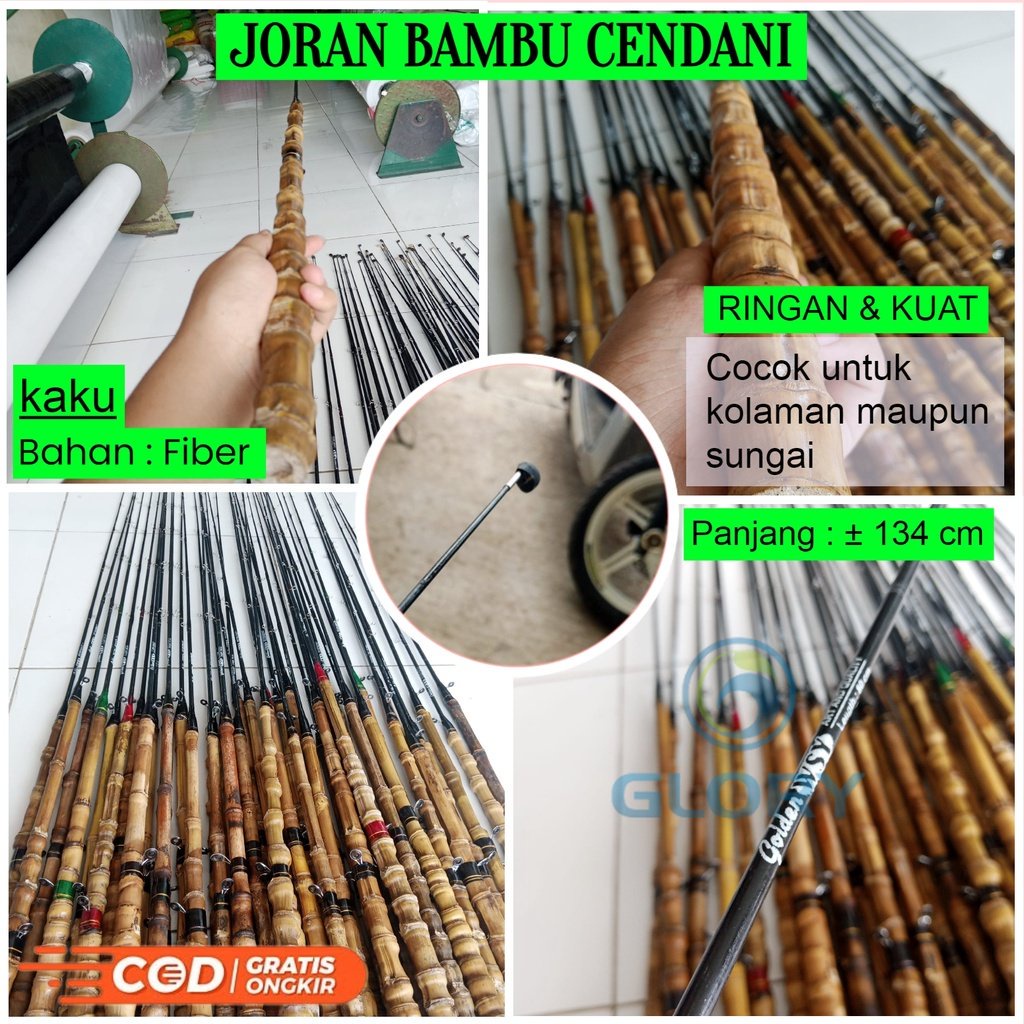 Joran / Garan Pancing Bahan Fiber Solid Gagang Bambu Cendani Action Lentur Cocok Untuk Ikan Mas Nila