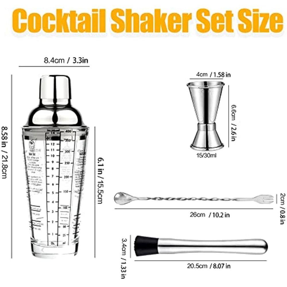 Populer 400ML Cocktail Shaker Scale Botol Pencampuran Anggur Kaca Stainless Steel