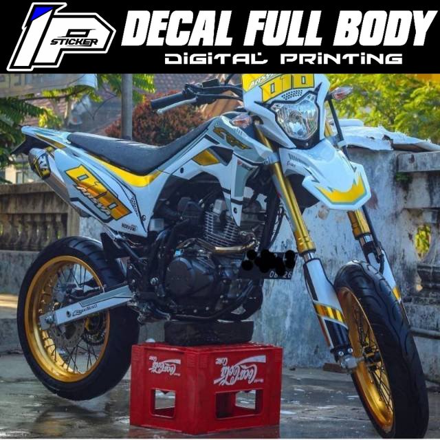 DECAL CRF150 L PUTIH GOLD CUSTOM LAMINASI