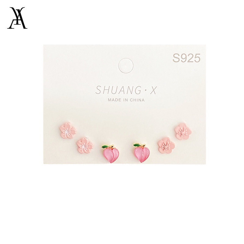 AY(CN) Set Anting Mutiara Bentuk Bunga Peach Warna Pink Untuk Wanita