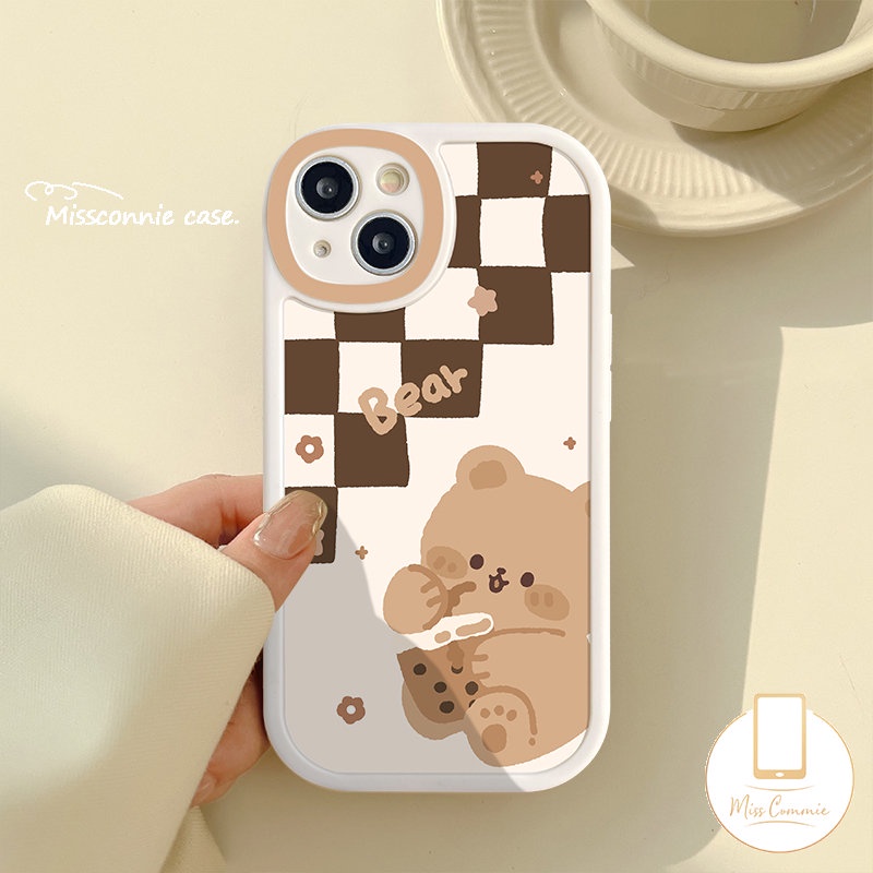 Casing Soft Case Redmi 12C 10a1 10A 9 10C 9A 9T 9C Note10 10s 11s 10Pro 8 9 11 9Pro 9s 11Pro+8Pro POCO F4 K40s M3 X3 NFC Pro Mi 12 11 11T Kartun Lucu Kotak-Kotak Soft Cover Beruang