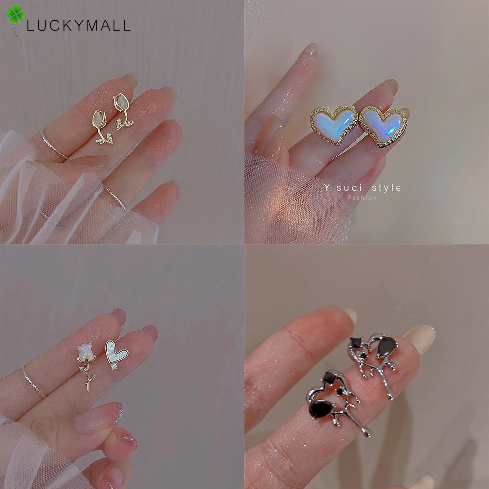 Fashion Mutiara Perak Tulip Anting Elegan Zirkon Hati Bunga Stud Earring Untuk Wanita Hypoallergenic Aksesoris Perhiasan