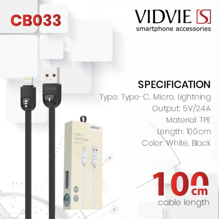 Vidvie S Kabel Data 2.4A Fast Charging CB033 - Black, Micro