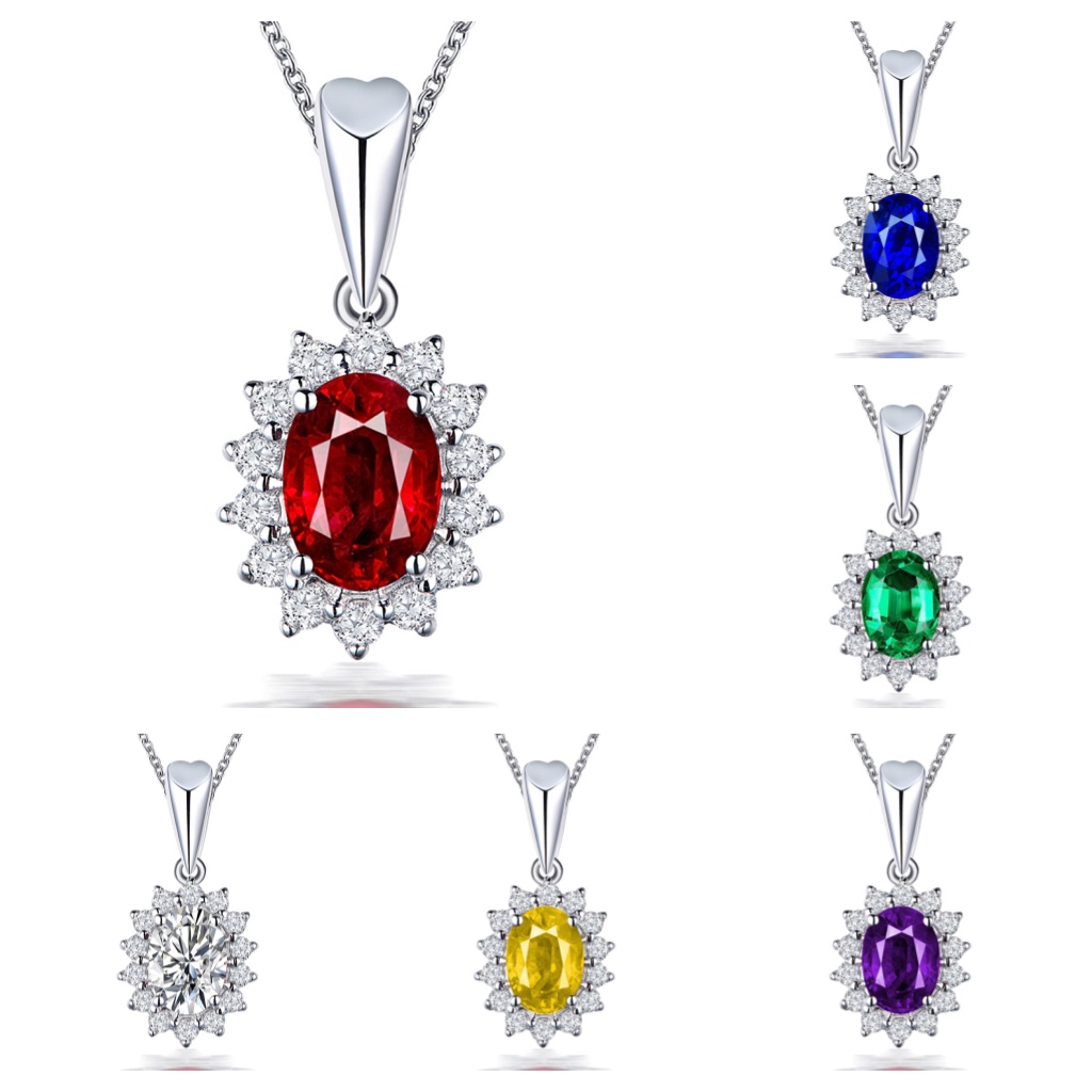 Goldkingdom Fashion Perhiasan Aksesoris Ready Stock Putri Pernikahan Ruby Liontin Kalung Fashion Wanita Warna-Warni Serbaguna Perhiasan