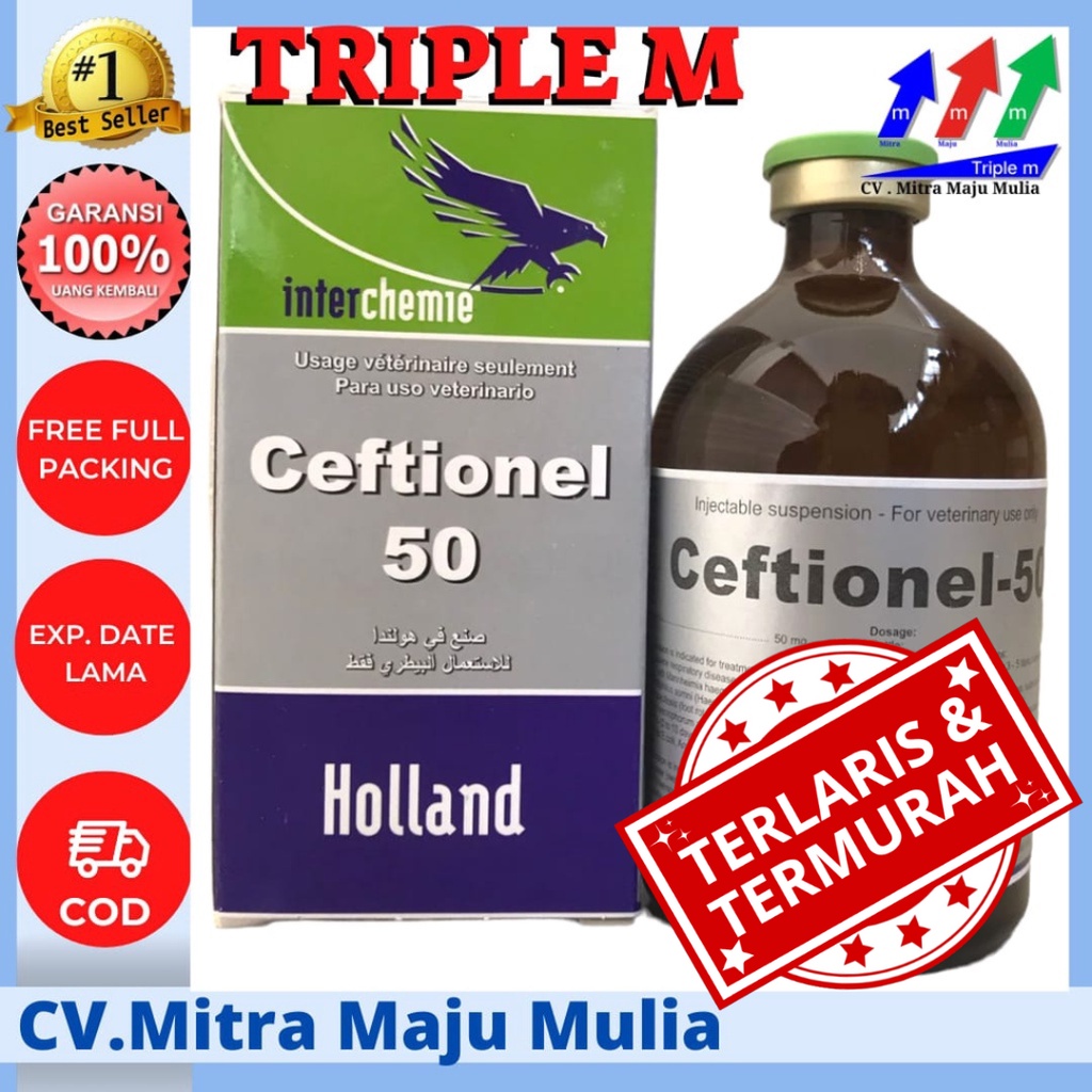 CEFTIONEL-50 100ml TRIPLE M - Ceftiofur Ceftionel 50 100 ml Obat infeksi pernafasan dan pencernaan