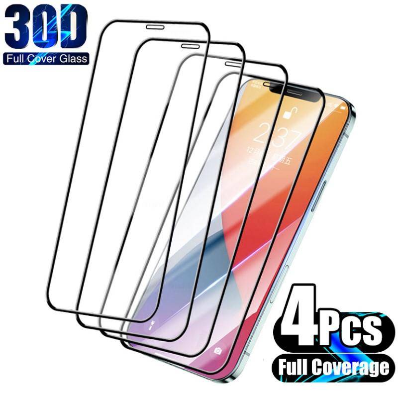 4pcs Full Cover Tempered glass Untuk Iphone14 13 12 11 Pro MAX Plus Mini Pelindung Layar Untuk iPhone X XS MAX XR 7 8 6 6S Plus SE 2022 2020 14Plus 13Mini 12Mini Kaca