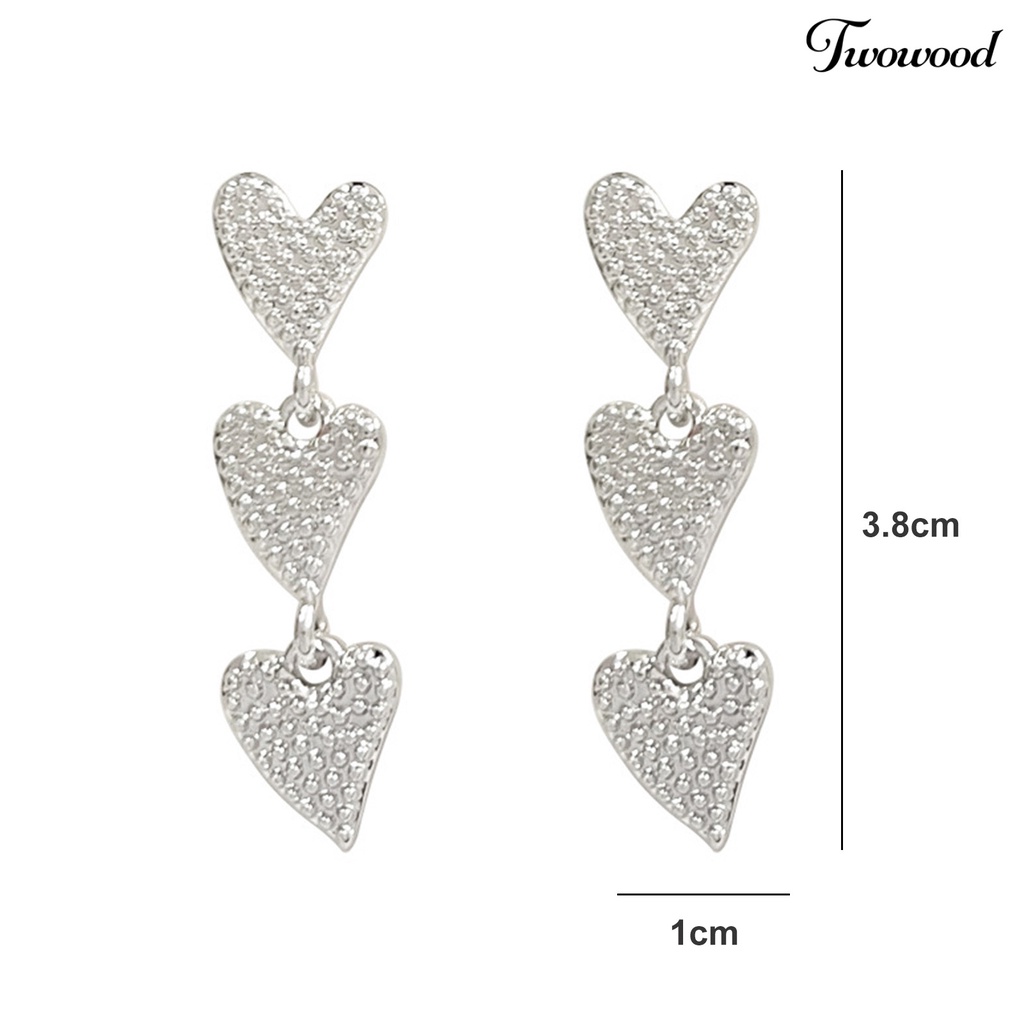 Twowood 1pasang Drop Earrings Cubic Zirconia Sparkling Electroplating Lurus Gantung Liontin Hias Hypoallergenic Cinta Hati Menjuntai Anting-Anting Perhiasan Aksesori