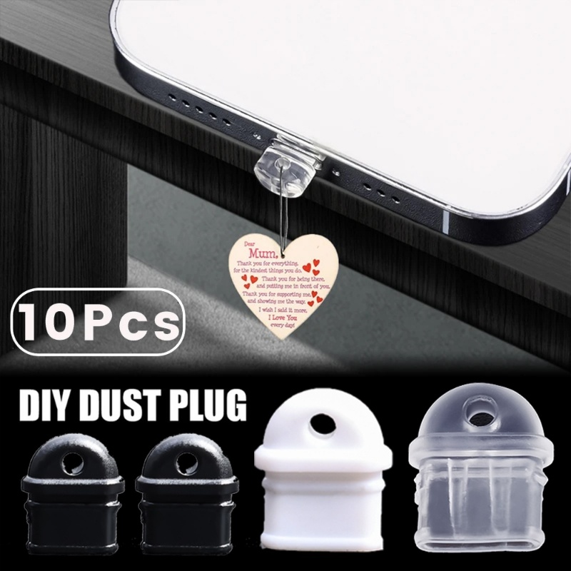 10pcs Pack Antarmuka Ponsel Colokan Anti-Debu Topi Perlindungan Putih Silikon Transparan Anti-Hilang Tipe-C Charging Port Stopper DIY Putih Lembut PVC Debu Plug