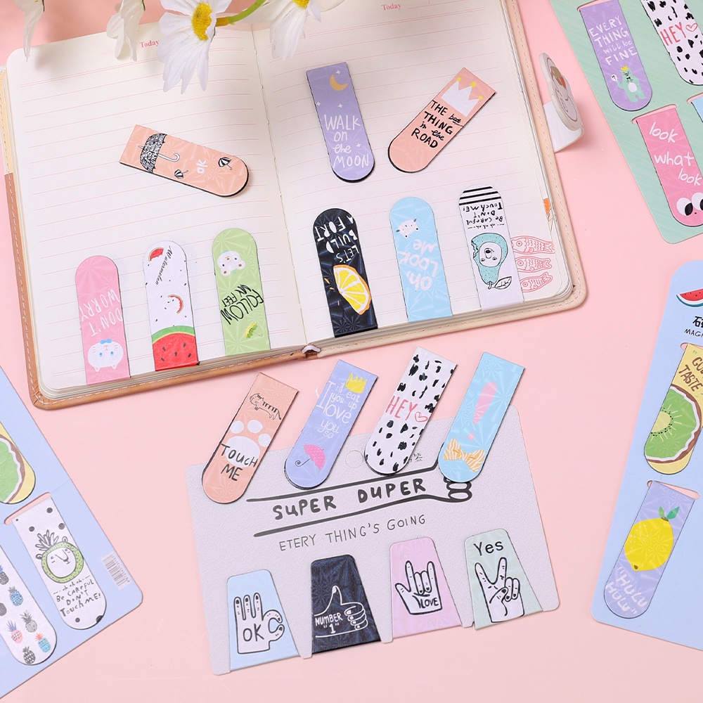 1set Seri Kartun Lucu Magnet Bookmark Kreatif Alat Tulis Magnet Klip Buku Perlengkapan Siswa Kantor