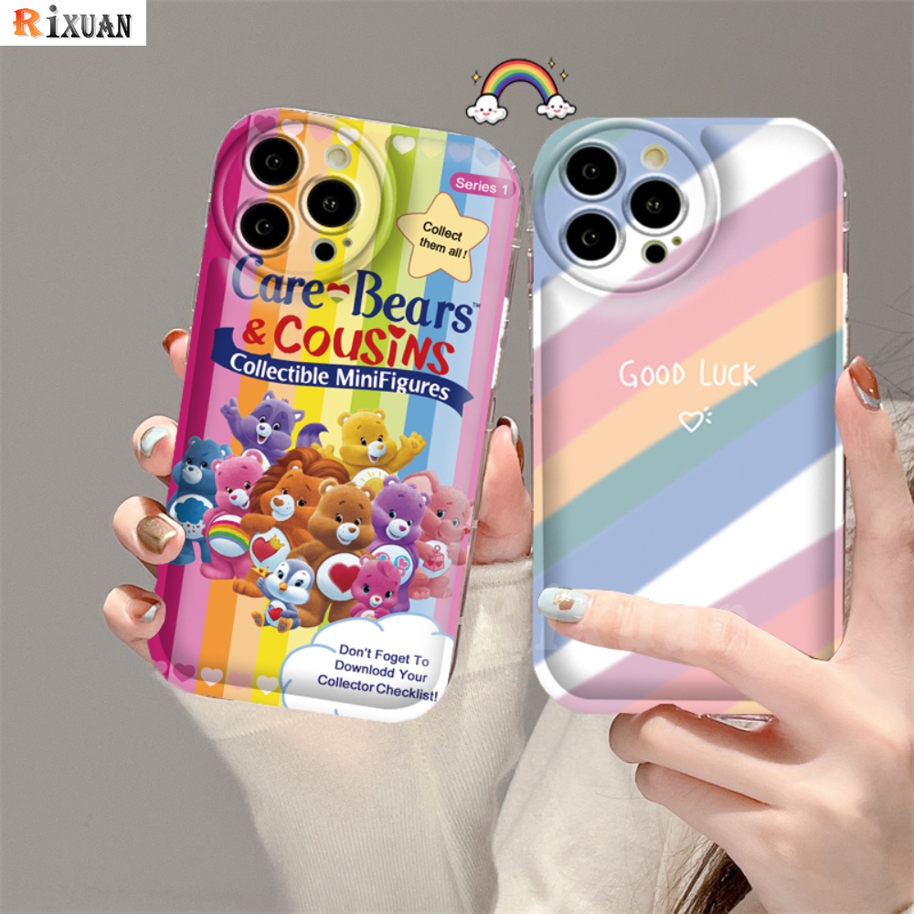 Realme 10 C21Y C25Y C33 C35 C31 C15 C12 C25S C11 2021 C20 Realme5 5i 6i 8i C3 C2 C1 Narzo 50A Prime Luxury 3D Vision Rainbow Care Bears Sepupu Bantal Udara Soft Phone Case RIXUAN