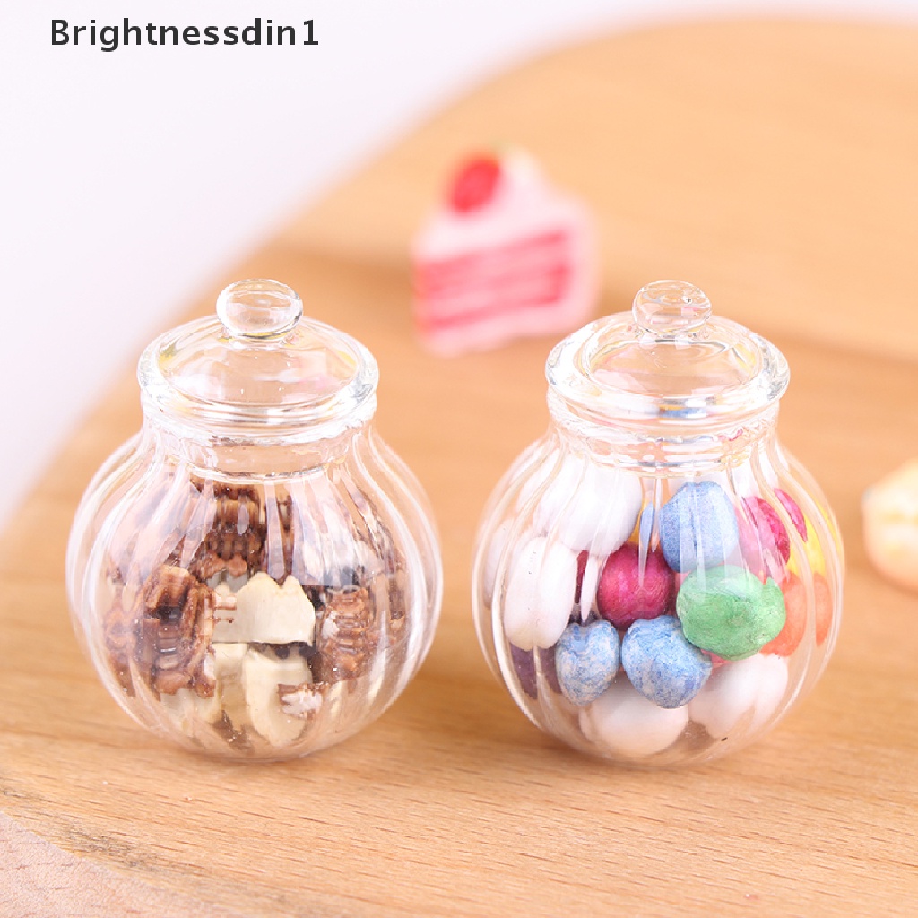 [Brightnessdin1] 1: 12rumah Boneka Miniatur Botol Kaca Bulat Candy Jar Mini Candy Bottle Model Butik