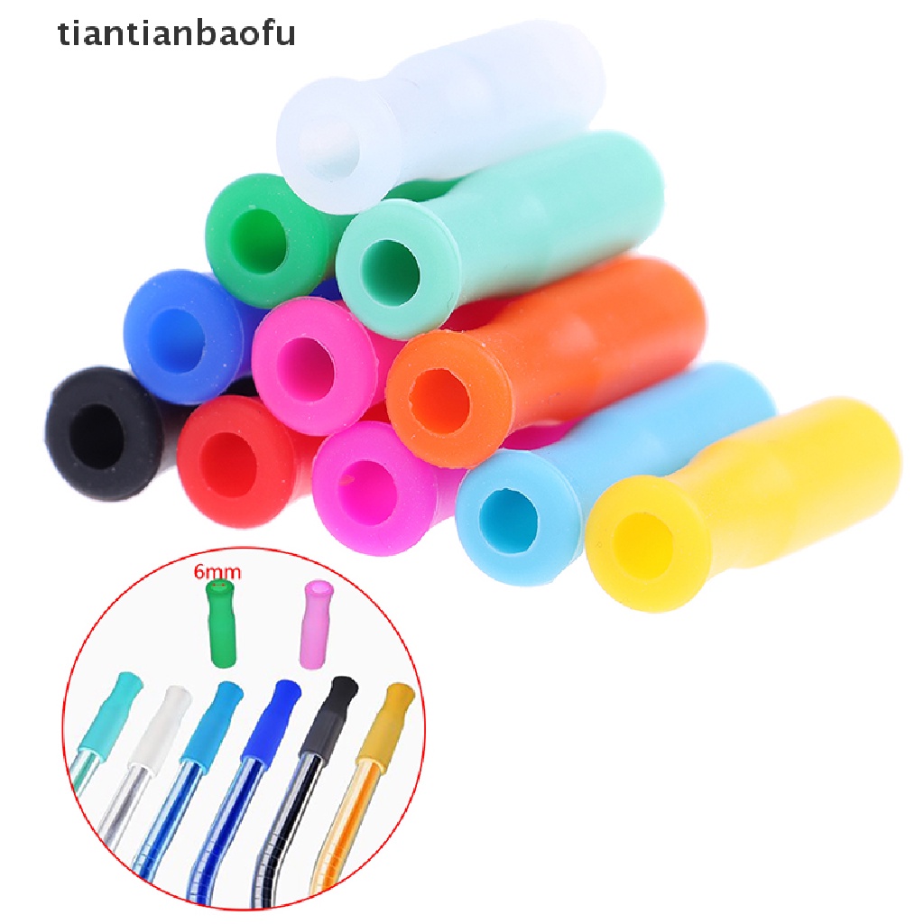 [tiantianbaofu] 10 Pcs Topi Anti-Melepuh Gigi Pelindung Bar, Reusable Stainless Steel Straw Food Grade Aksesoris Silicone Tips 6mm Silicone Nozzle Butik