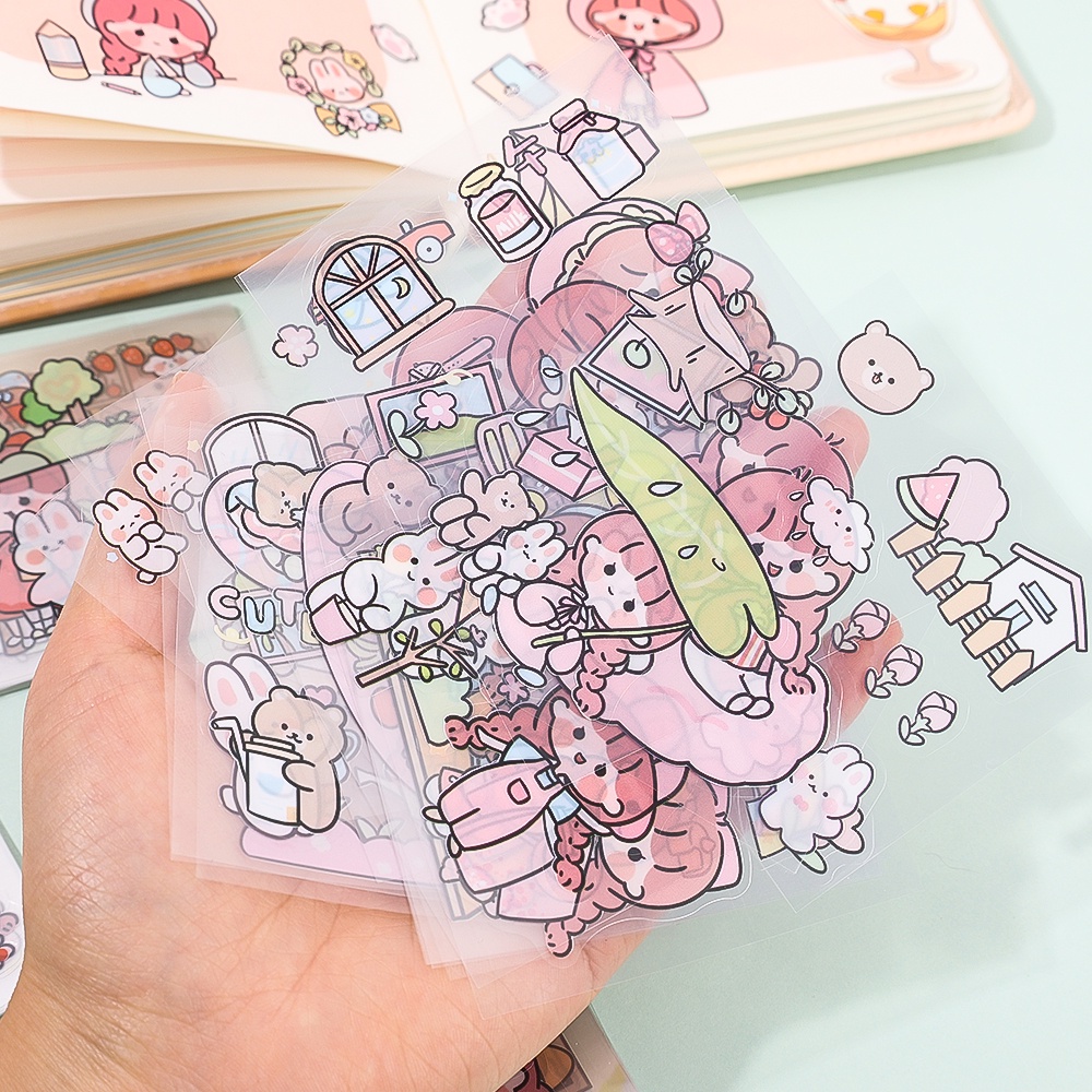 [Harga Grosir] 20lembar/Set Lucu Pink Girl Diary Stiker Self-Adhesive Stationery Stiker PET Stiker DIY Scrapbook Handbook Dekorasi Colorful Guka Hand Akun Sticker