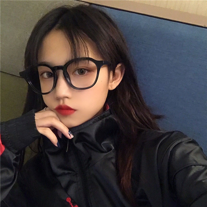 Retro Bingkai Besar Putaran Wajah Pertunjukan Kacamata Ketipisan/Unisex Trendi Transparan Anti-Cahaya Biru Eyeglasses