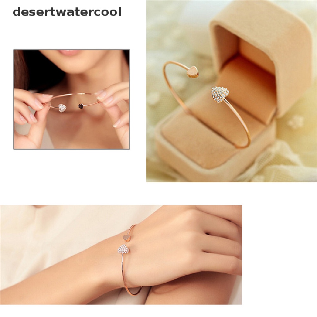 Deid Wanita Baru Gaya Sederhana Bangle Berlian Imitasi Cinta Hati Manset Perhiasan Gelang Emas Martijn