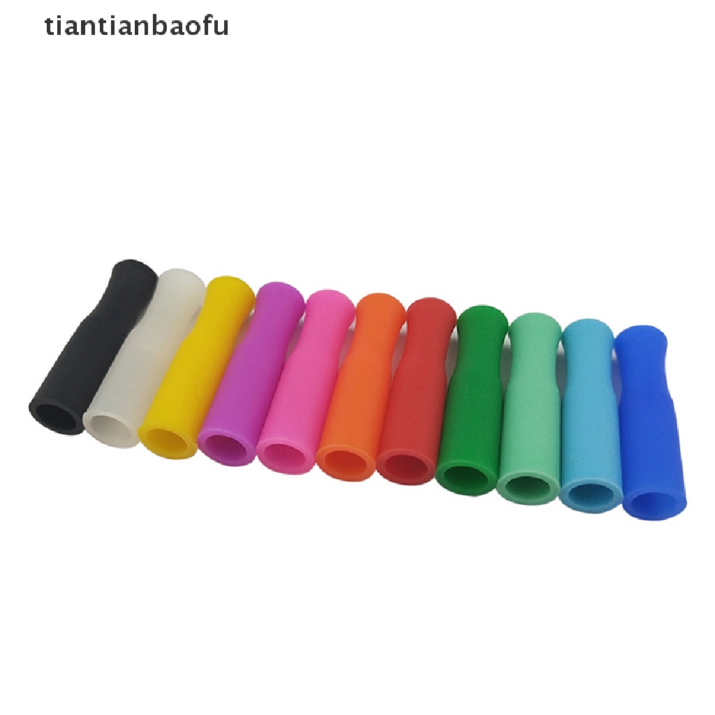 [tiantianbaofu] 10 Pcs Topi Anti-Melepuh Gigi Pelindung Bar, Reusable Stainless Steel Straw Food Grade Aksesoris Silicone Tips 6mm Silicone Nozzle Butik