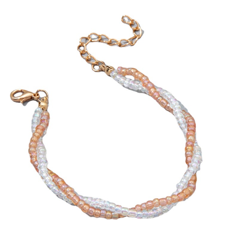 Gelang Kaki Gaya Bohemian Sederhana Individual Berwarna Manik Padi Memutar Gelang Kaki Lapisan Ganda1