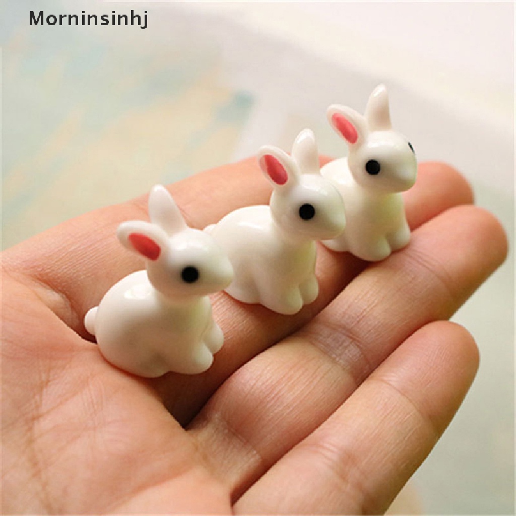 Mornin 10PCS Lucu Mini Resin Bunnies Miniatur Angka 3D Kelinci Putih Kecil Ornamen id