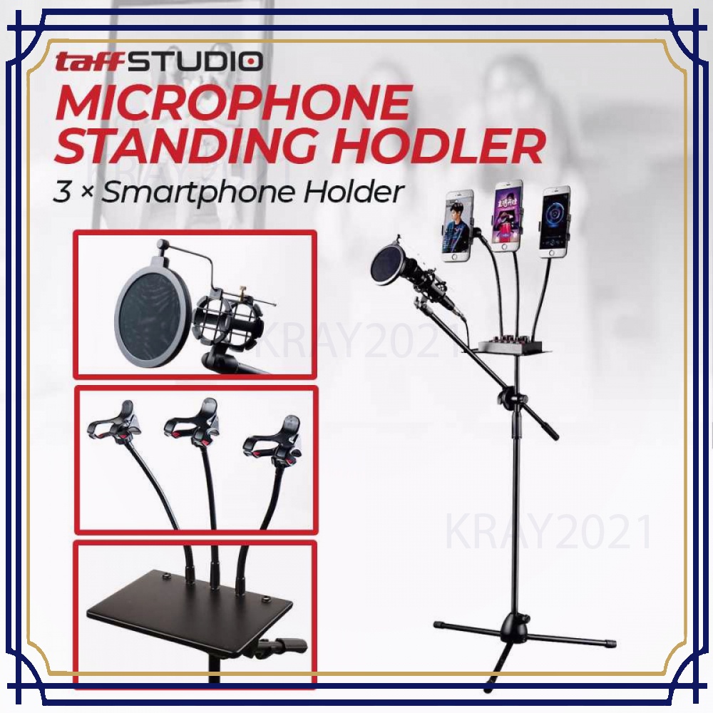 Microphone Standing Holder Tripod 3xSmartphone Holder -TP184