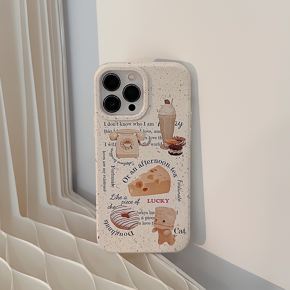 IPHONE Vintage Dessert Phone Case Ramah Lingkungan Degradable Wheat Straw Lembut Cover Pelindung Untuk Iphone7 8 PLUS X XR XS 11 12 13 14 MINI PRO MAX SE 2020