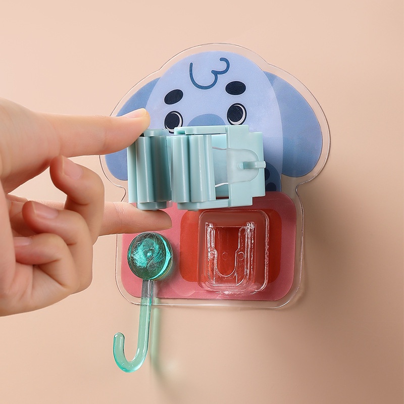 Kreatif Kartun Hewan Bebas Pukulan Mop Hook Klip Rumah Plastik Dipasang Di Dinding Lucu Kuat Mulus Pel Pemegang Alat Penyimpanan Kamar Mandi