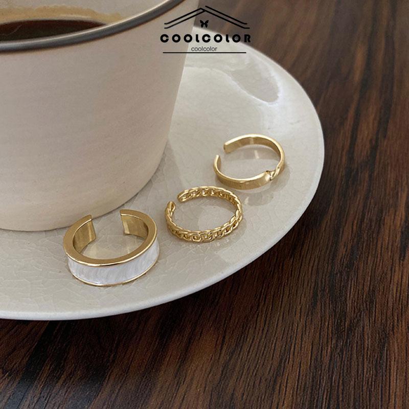 COD❤️Cincin jari telunjuk perhiasan sederhana set tiga potong yang dapat disesuaikan- cl
