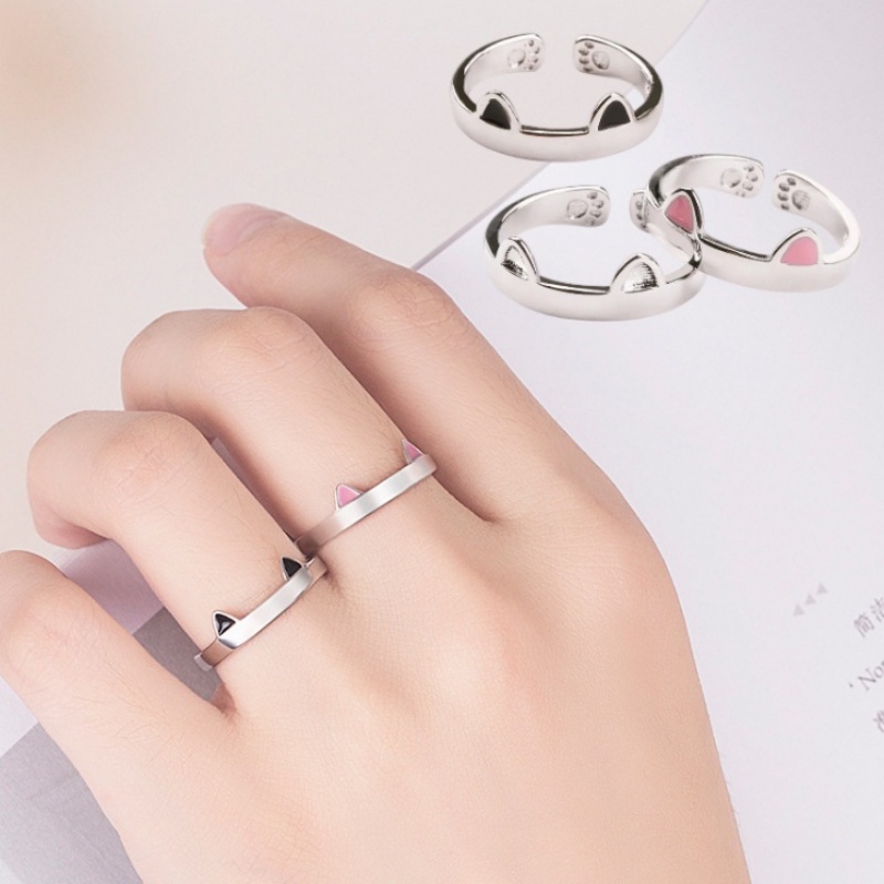 Kreatif Pernikahan Mode Sederhana Minimalis Cat Paw Adjustable Terbuka Jari Cincin Pesta Ulang Tahun Festival Hadiah Pasangan Cincin Pria Wanita Lucu Kitty Telinga Kucing Cakar Cincin