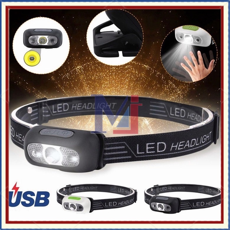 【COD】 Led Headlamp Lampu Senter Kepala Led Usb Rechargeable 5 Mode Camping Outdoor Headlamp Flashlight Motion Sensor Headlamp