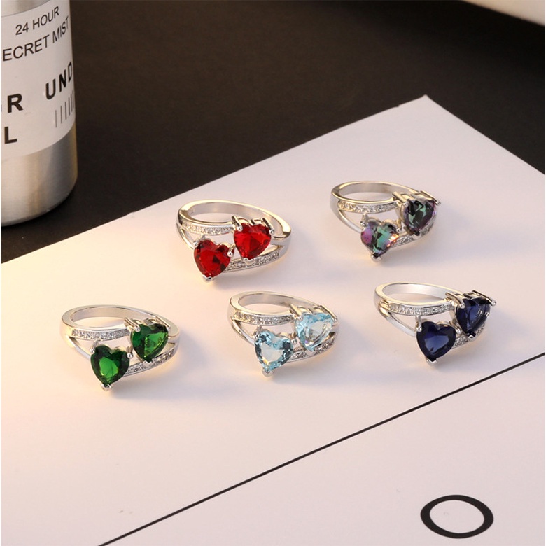 Aksesoris Perhiasan Fashion Goldkingdom Ready Stock Wish Populer Di Eropa Dan Amerika. Cincin Zirkon Berbentuk Cinta Ganda Warna Berlapis Dengan S925 Silver Zircon Ring
