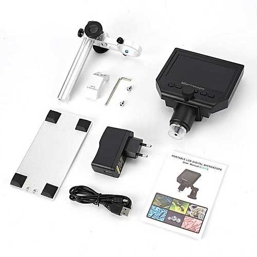 (BISA COD) FTIHSHP Mikroskop Digital 3.6MP 600X dengan Monitor &amp; Metal Stand - G600