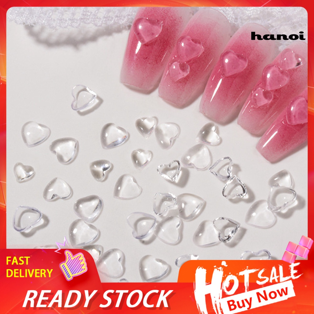 Hi 20Pcs Dekorasi Kuku Transparan Bentuk Indah Mempesona Efek Visual Ramah Lingkungan 3D Cinta Hati Nail Art Decor Manicure Jewelry Untuk Salon Kuku