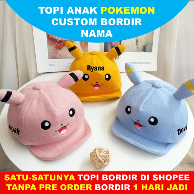 Topi anak pikachu lucu Topi pokemon anak Bordir Nama Custom