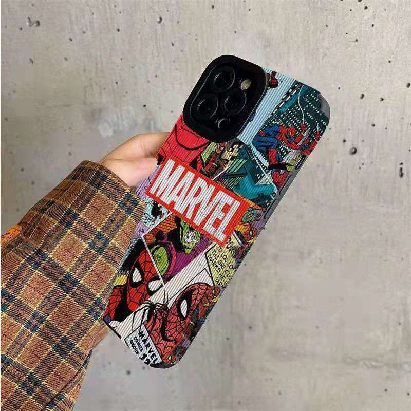 【Lamb Skin】City Boy Marvel Spider Man Soft Case for IPhone 6S 7 Plus 8 Plus X XS XR XS Max 11 13 12 14 PRO Max 14 Plus 12 13 Mini Camera Protect